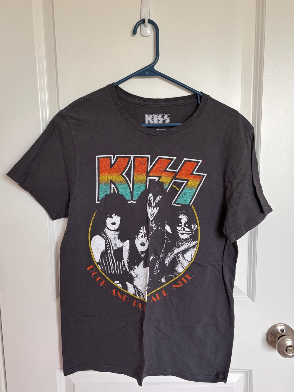 Kiss Black Graphic Band Tee Rainbow Logo